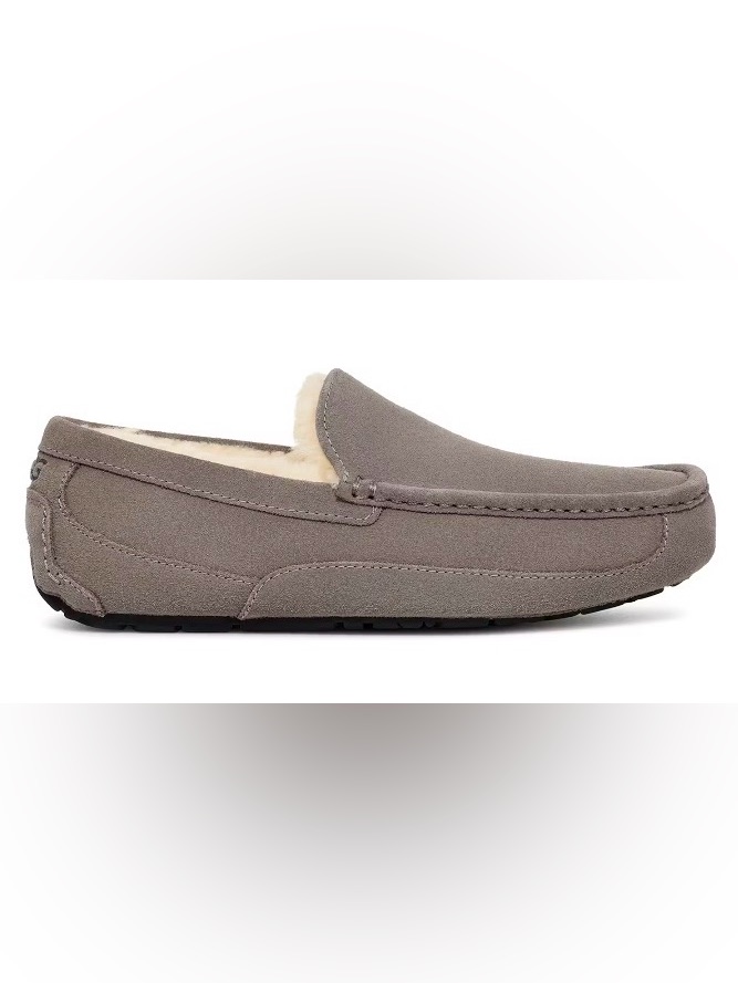 Ugg Ascot âGreyâ Suede Shearling-Lined Slip-On Moccasin Menâs 8 Womenâs 9.5 Nwb